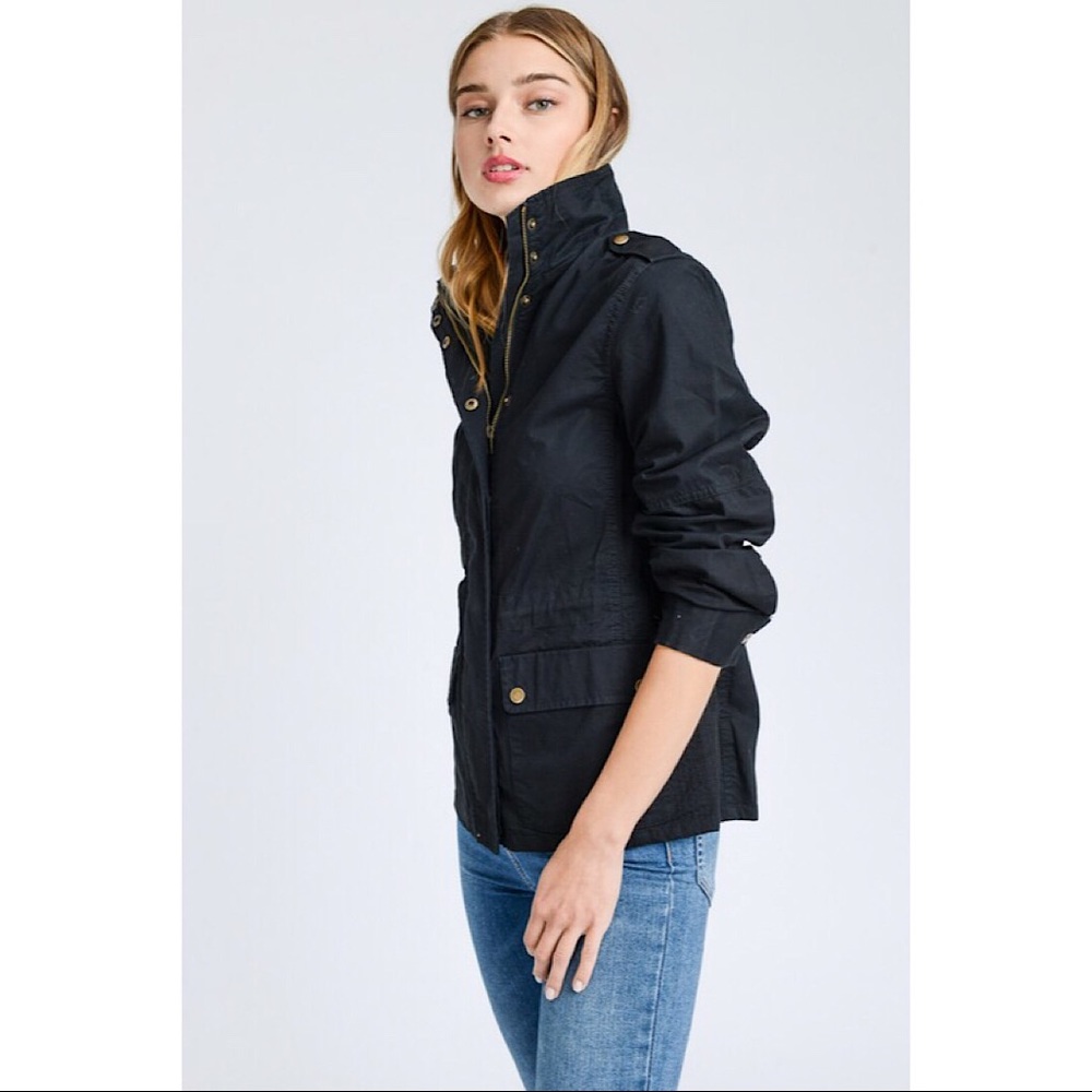 Long Sleeve Utility Anorak Zip Up Military Jacket - Picture 2 of 3